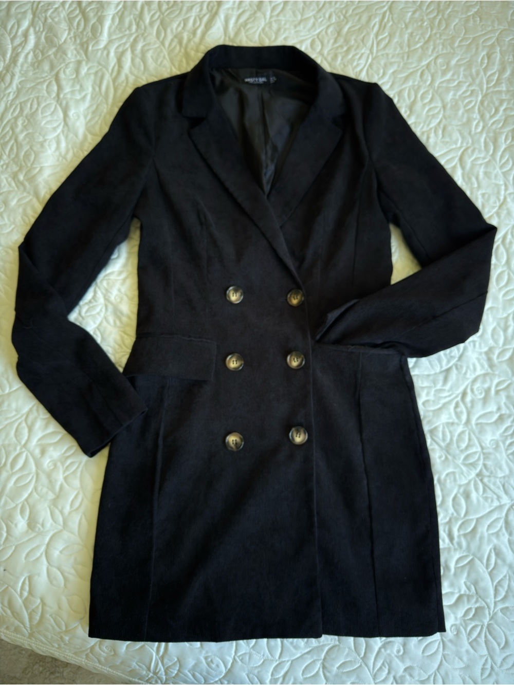 Nasty Gal Black Corduroy Double Breasted Blazer Dress Size Small